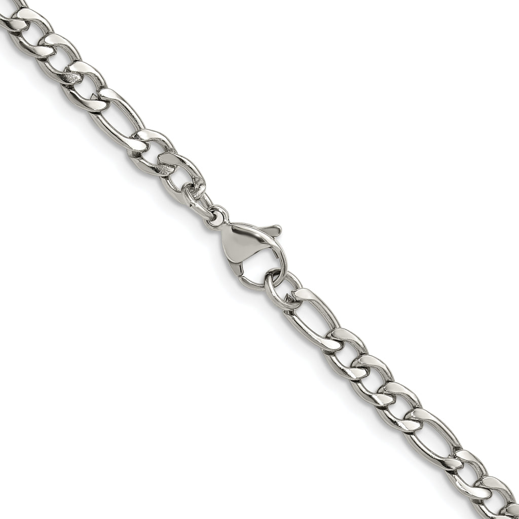 Polished Stainless Steel Figaro Chain Necklace 4.5mm