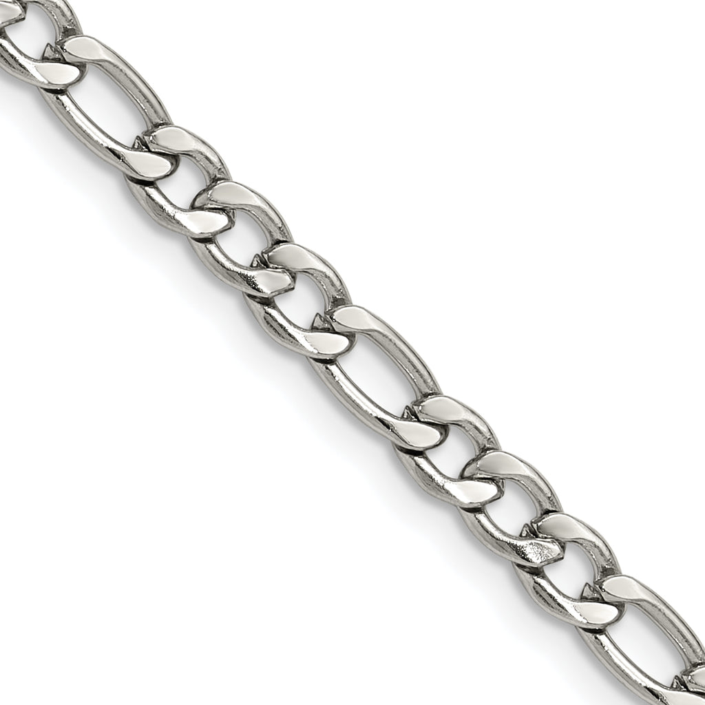 Polished Stainless Steel Figaro Chain Necklace 4.5mm