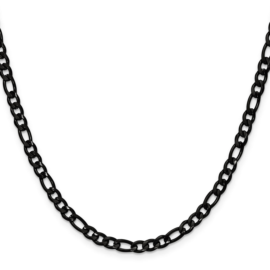 Polished Black Stainless Steel Figaro Chain Necklace 4.5mm
