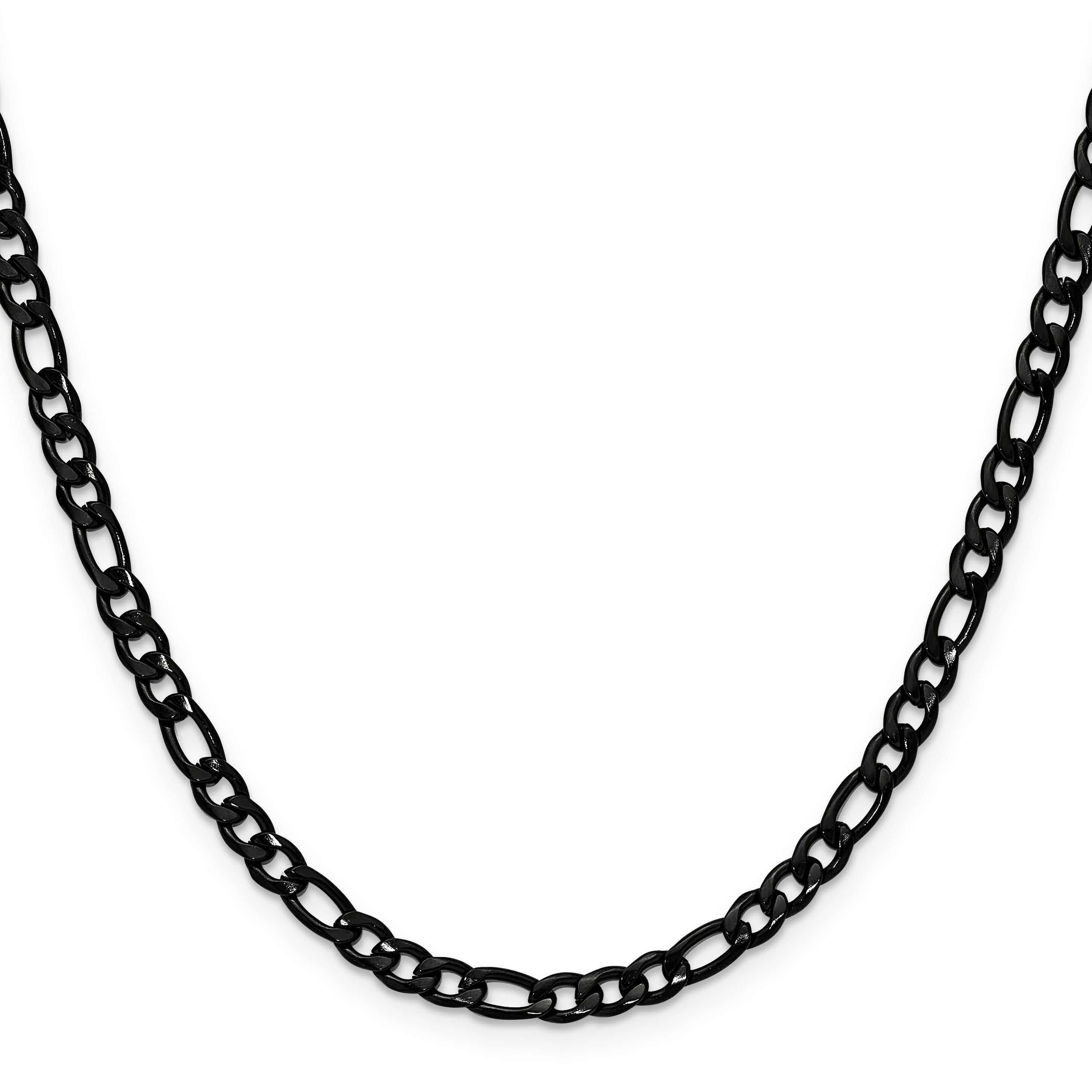Polished Black Stainless Steel Figaro Chain Necklace 4.5mm
