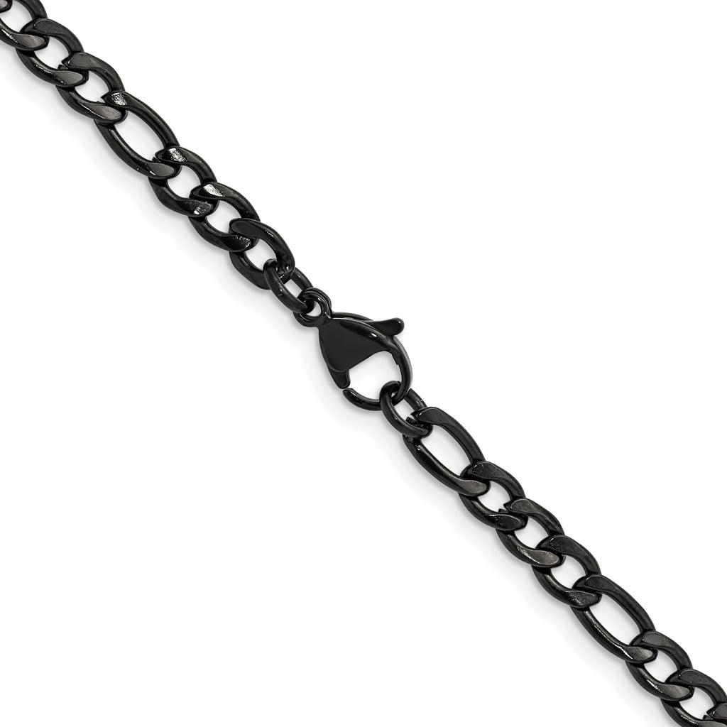 Polished Black Stainless Steel Figaro Chain Necklace 4.5mm