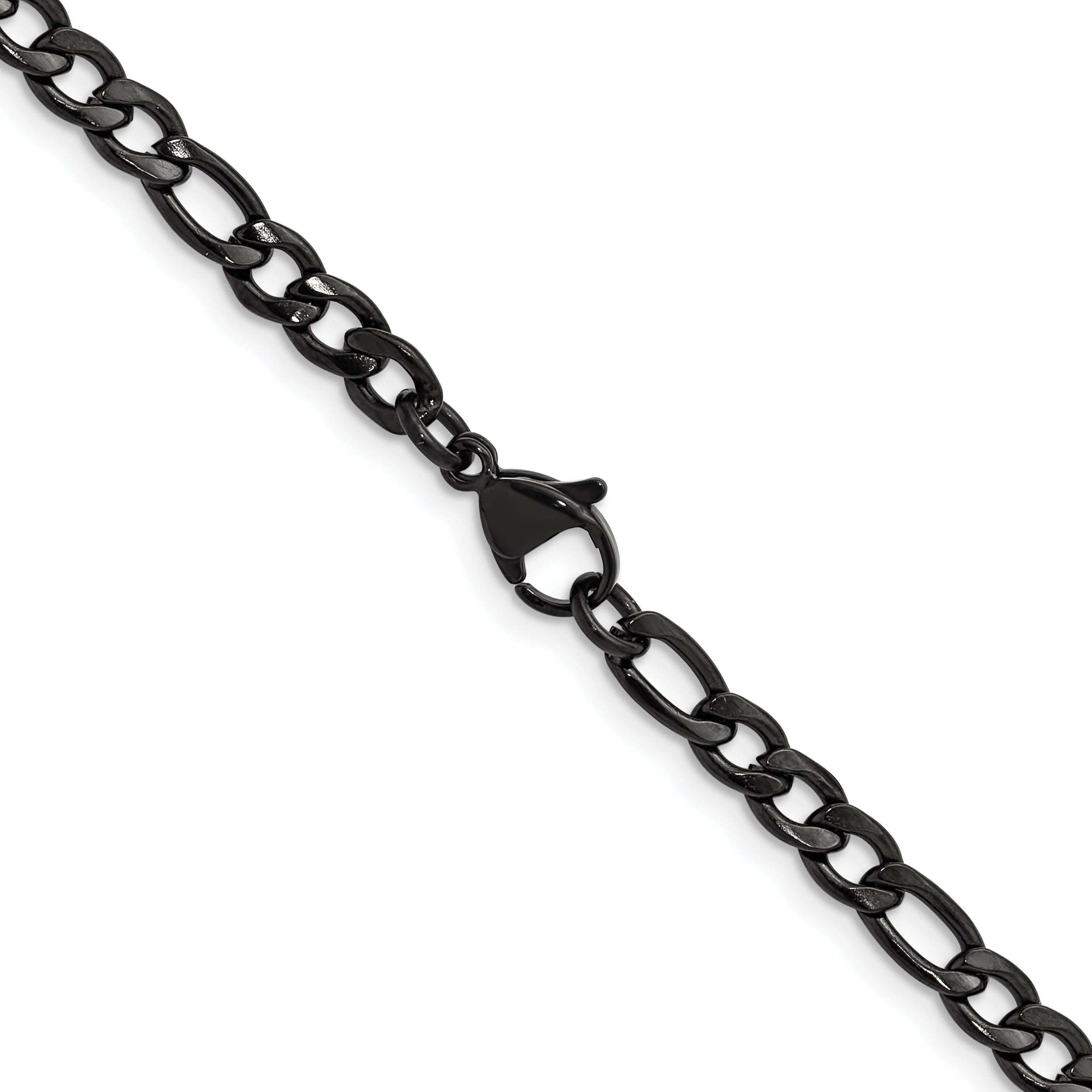 Polished Black Stainless Steel Figaro Chain Necklace 4.5mm