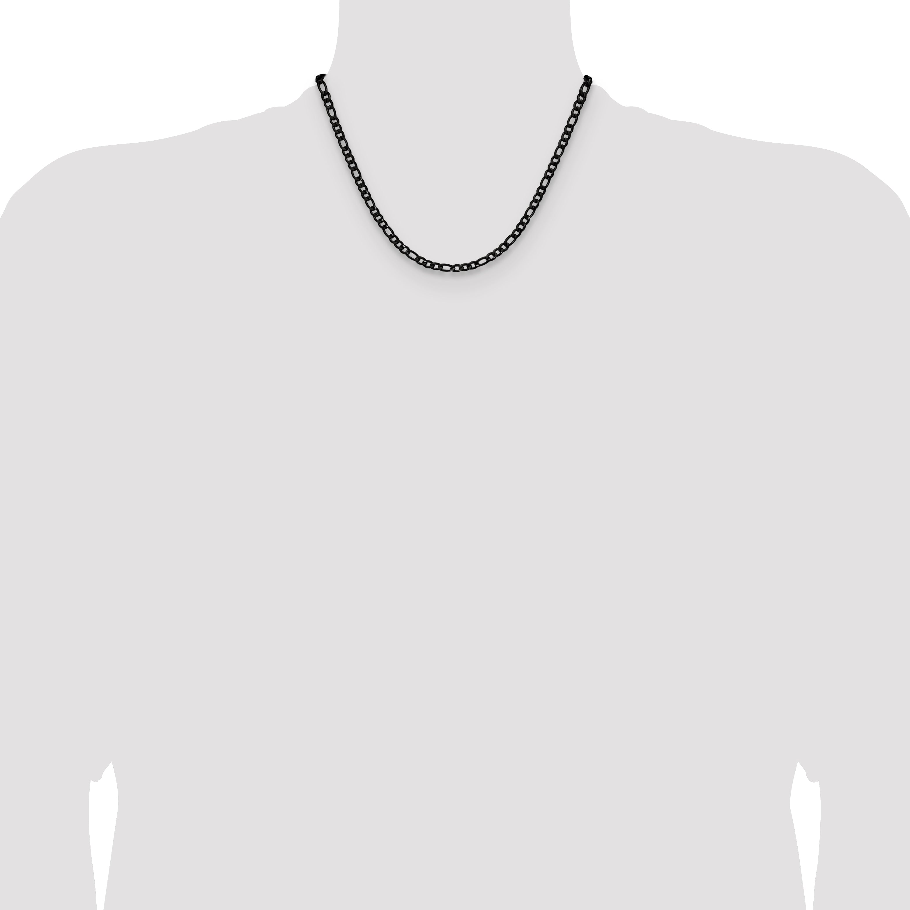 Polished Black Stainless Steel Figaro Chain Necklace 4.5mm