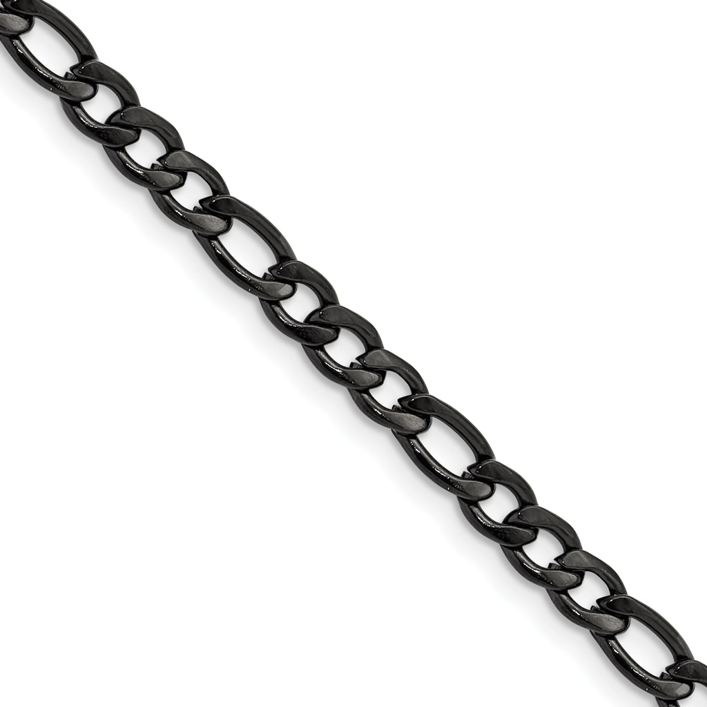 Polished Black Stainless Steel Figaro Chain Necklace 4.5mm