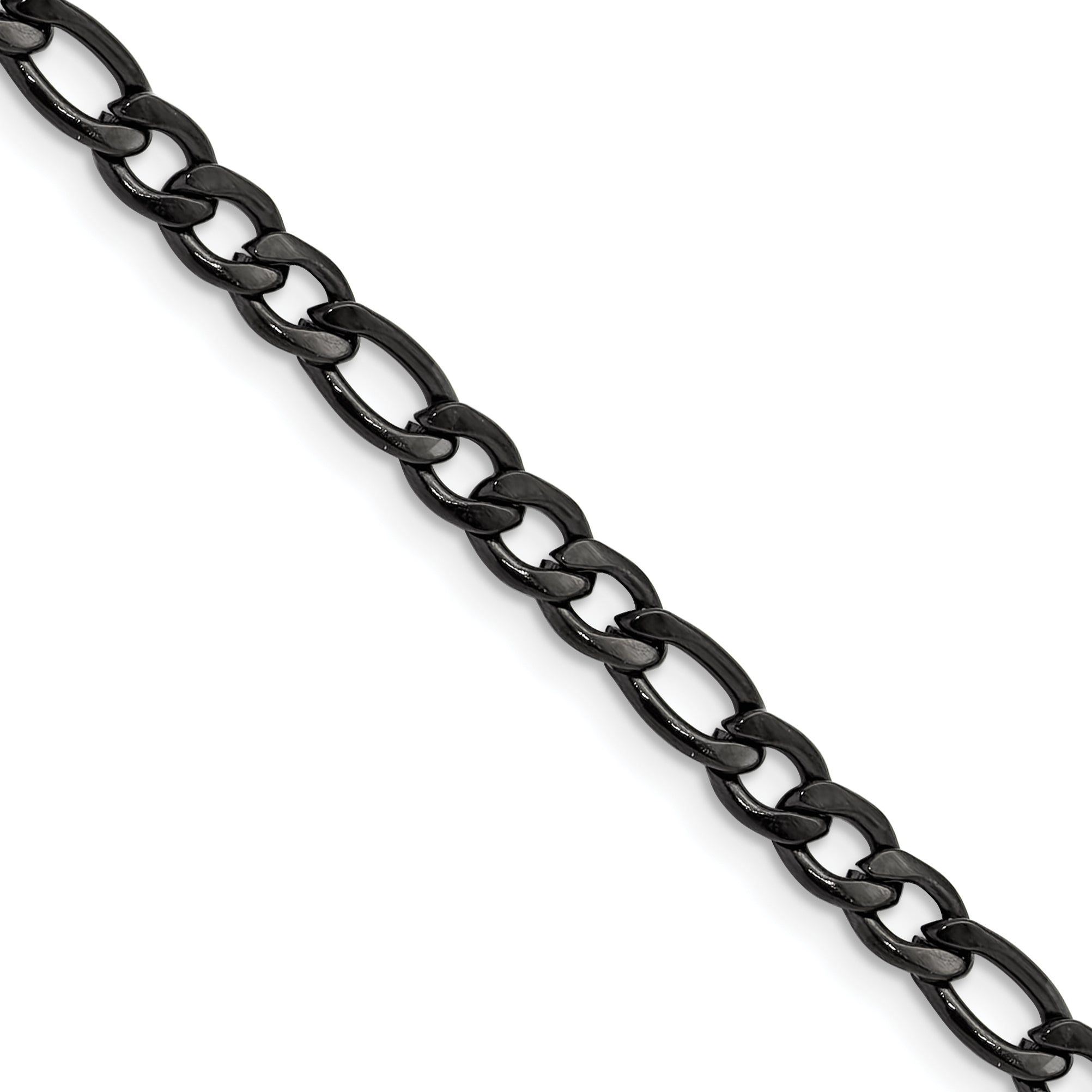 Polished Black Stainless Steel Figaro Chain Necklace 4.5mm
