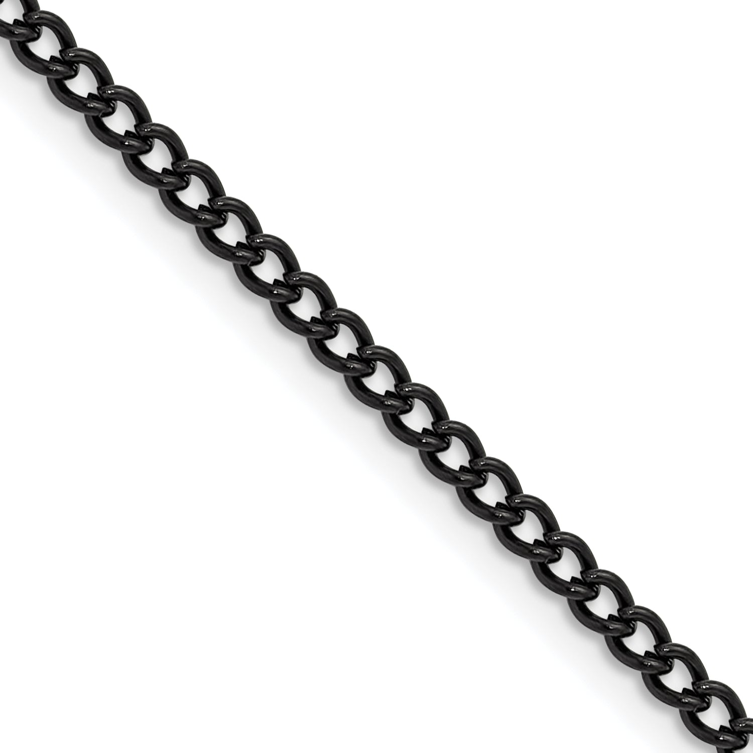 Polished Black Stainless Steel Curb Chain Necklace 3mm