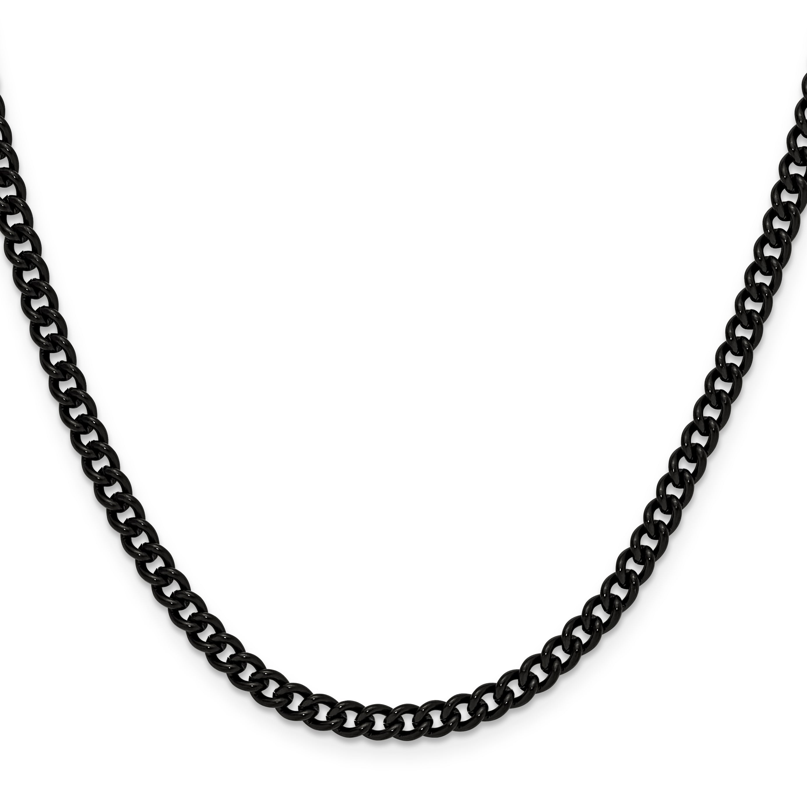 Polished Black Stainless Steel Curb Chain Necklace 4.5mm