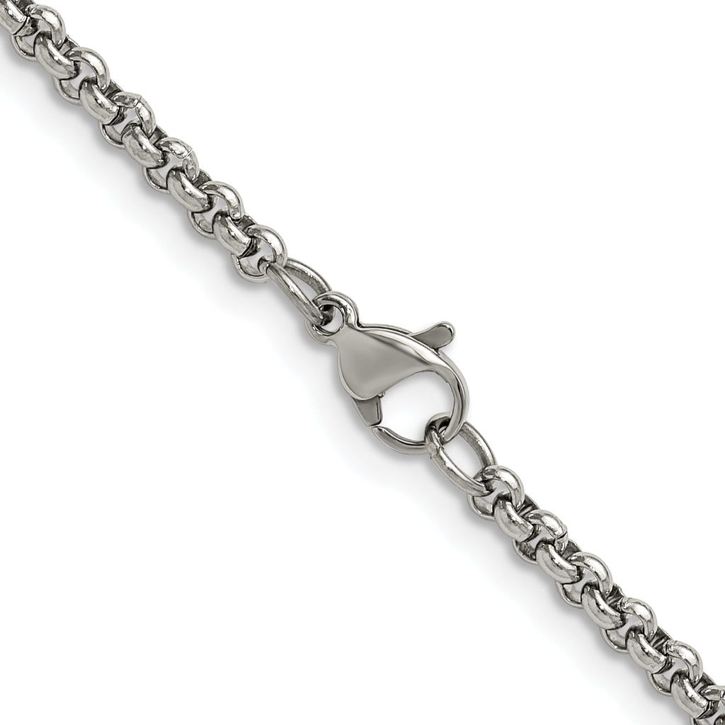 Polished Stainless Steel Rolo Chain Necklace 3mm