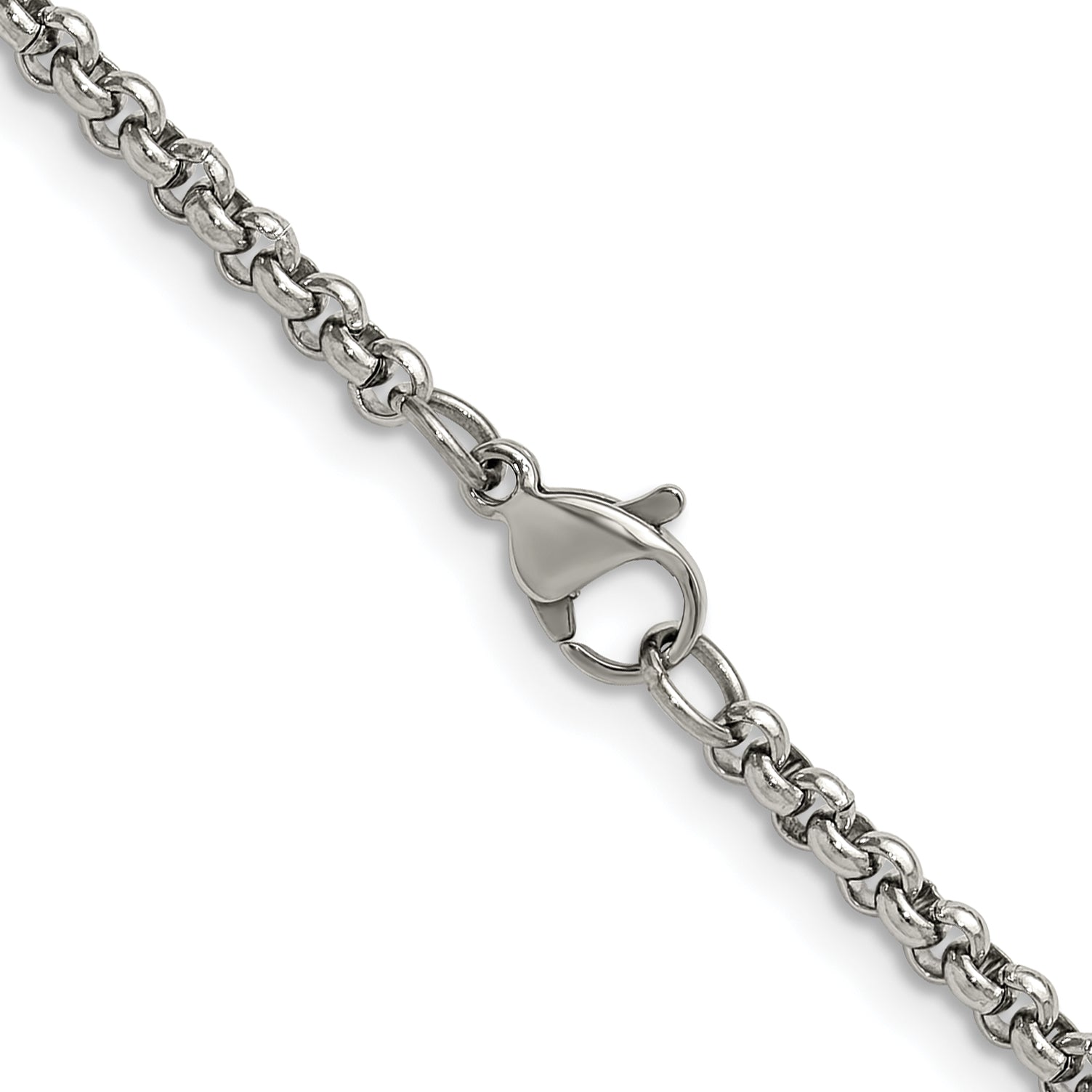 Polished Stainless Steel Rolo Chain Necklace 3mm