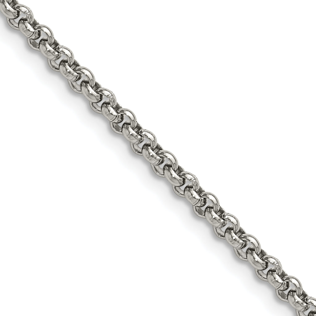Polished Stainless Steel Rolo Chain Necklace 3mm