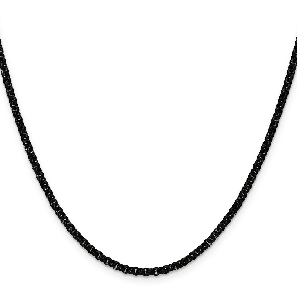 Polished Black Stainless Steel Rolo Chain Necklace 3mm