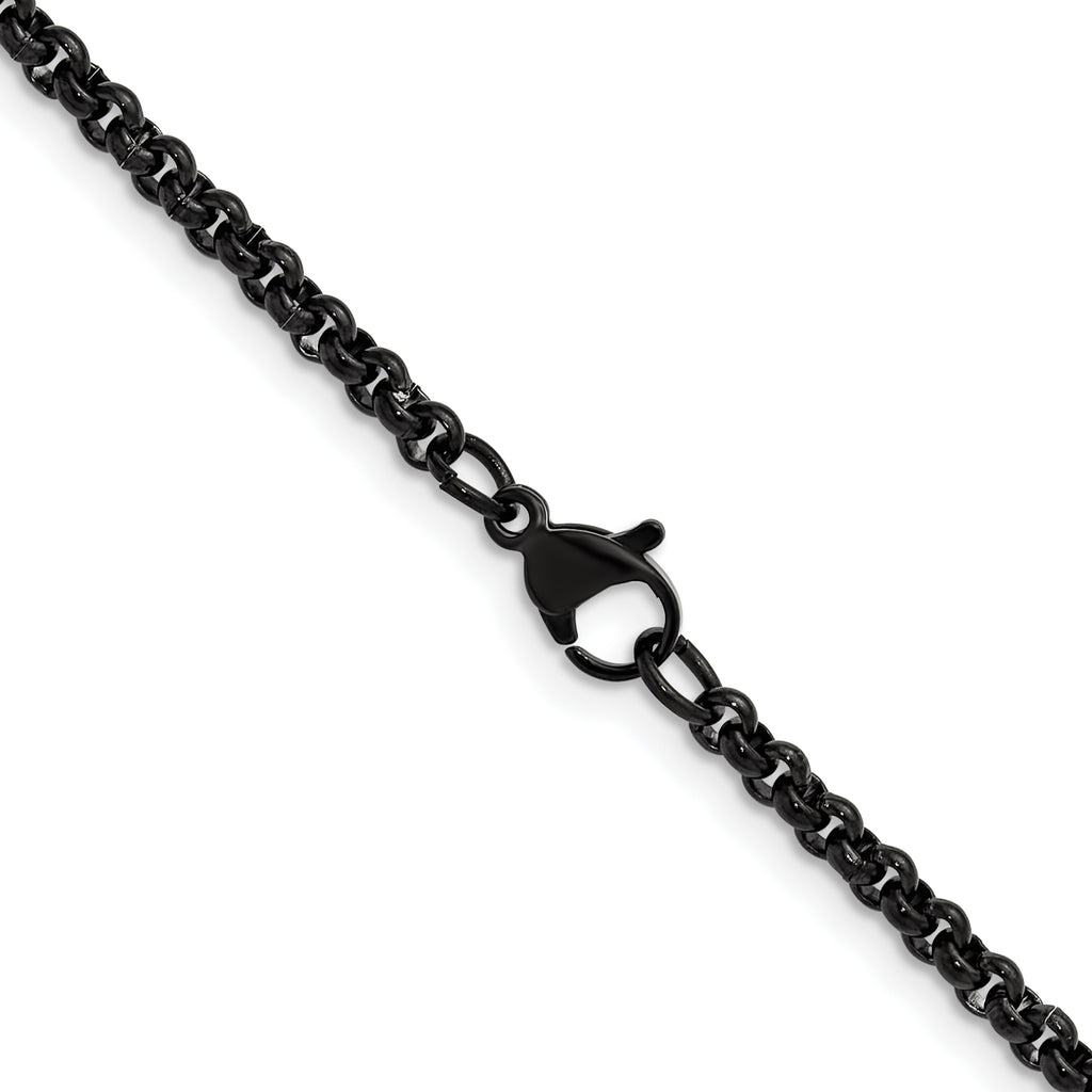 Polished Black Stainless Steel Rolo Chain Necklace 3mm