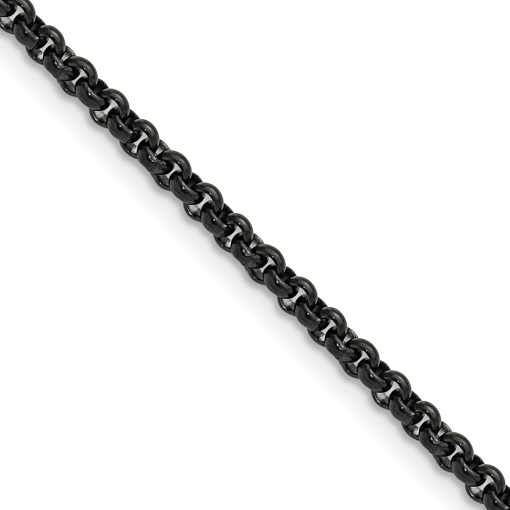 Polished Black Stainless Steel Rolo Chain Necklace 3mm