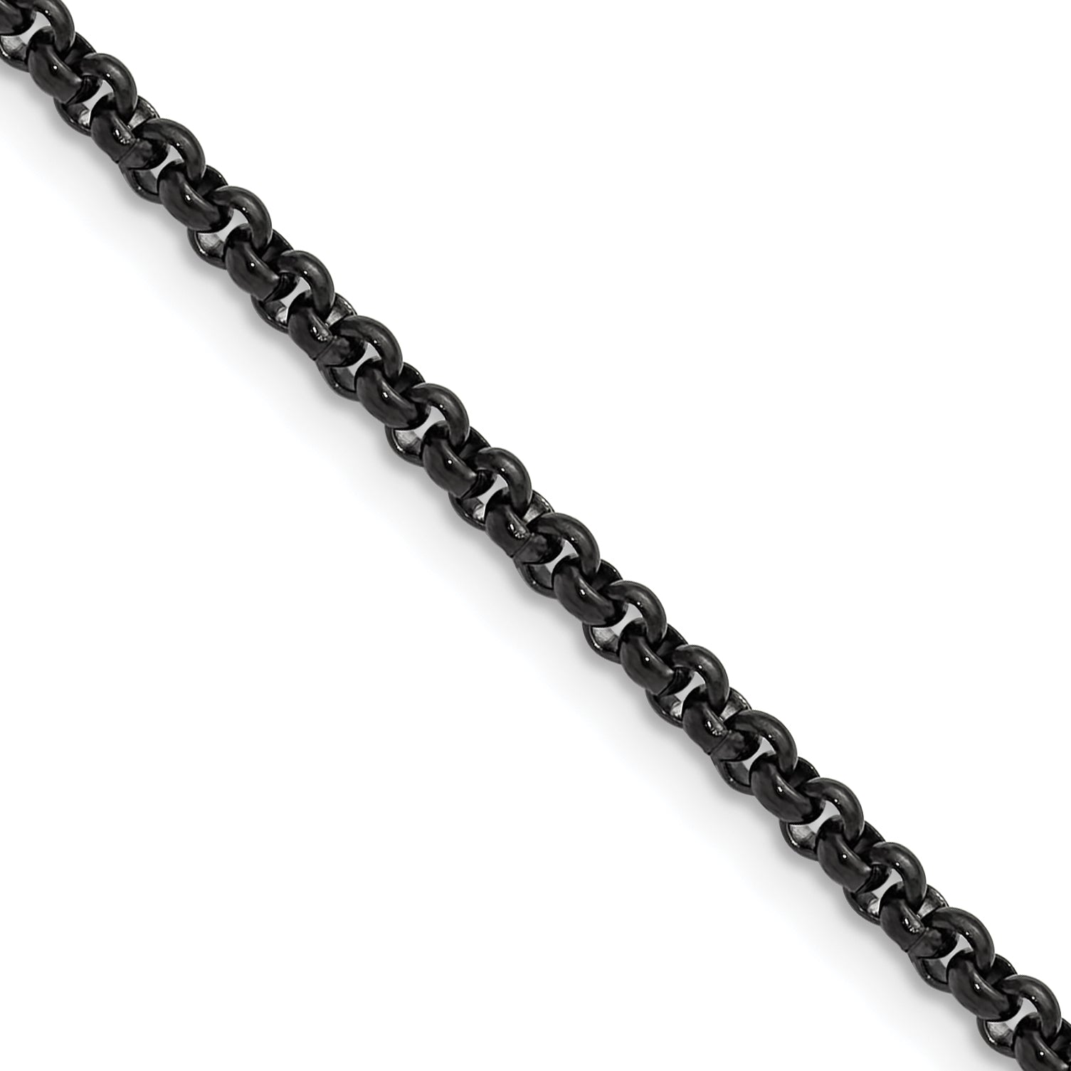 Polished Black Stainless Steel Rolo Chain Necklace 3mm