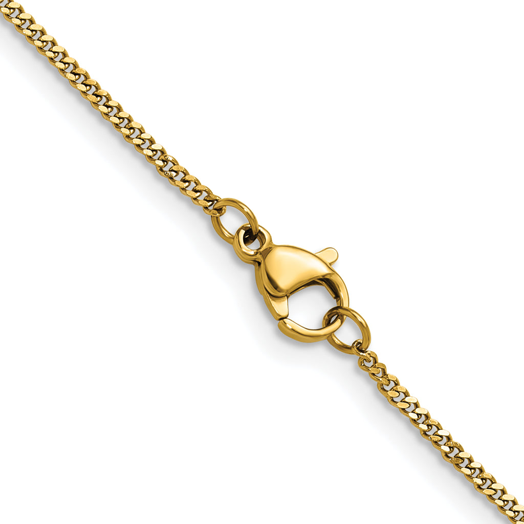 Polished Gold-Tone Stainless Steel Curb Chain Necklace 1.5mm 18in
