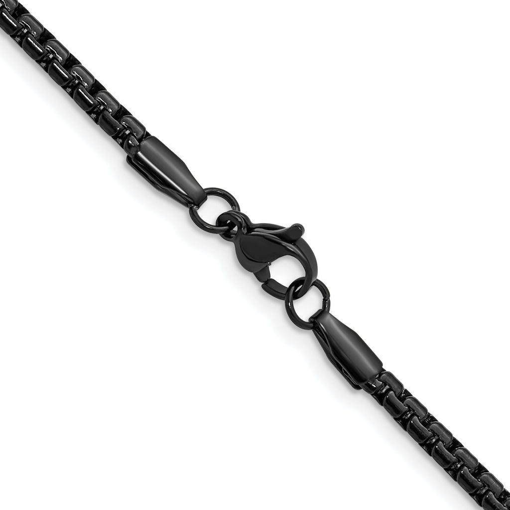 Polished Black Stainless Steel Box Chain Necklace 3mm