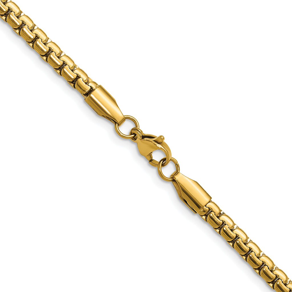 Polished Gold-Tone Stainless Steel Box Chain Necklace 4mm