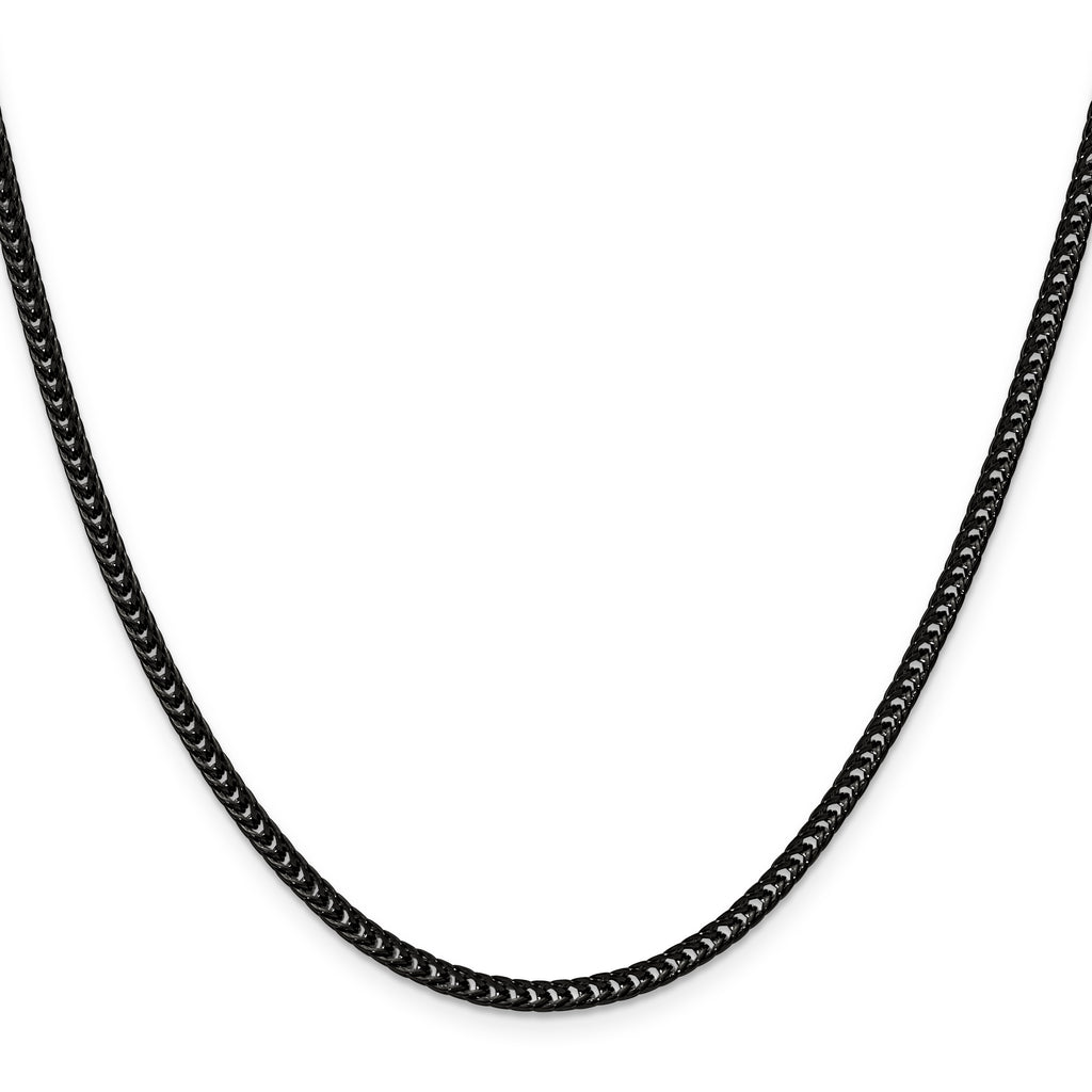 Polished Black Stainless Steel Spiga (Wheat) Chain Necklace 3.2mm