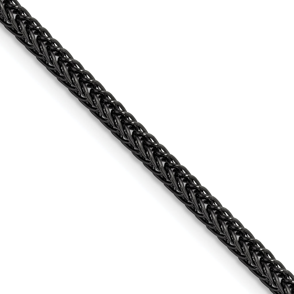 Polished Black Stainless Steel Spiga (Wheat) Chain Necklace 3.2mm