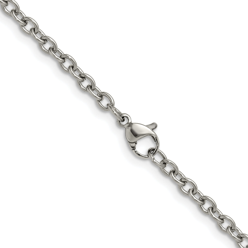 Polished Stainless Steel Cable Chain Necklace 3mm