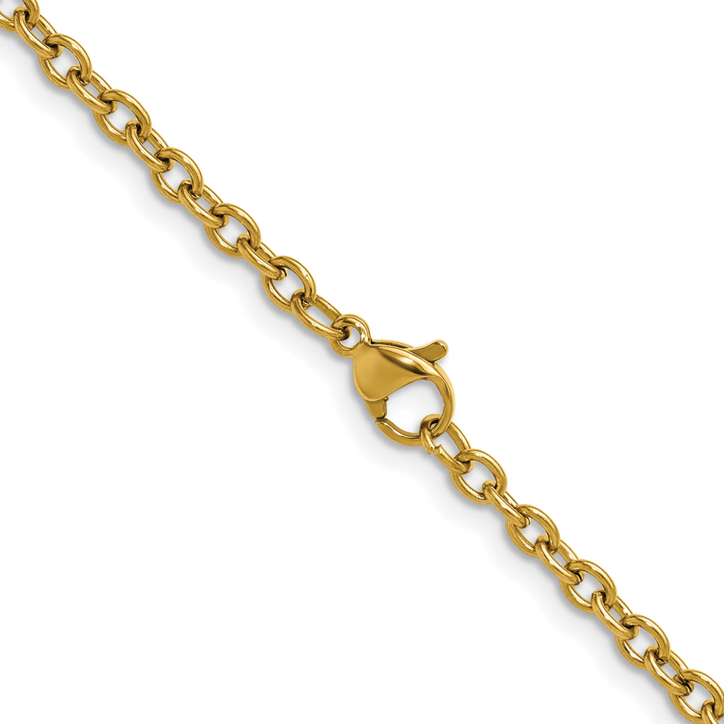 Polished Gold-Tone Stainless Steel Cable Chain Necklace 3mm
