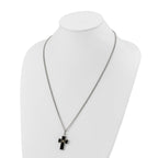 Men's Polished Diamond DAD Black Enamel Stainless Steel 14K Gold Accent Curb Chain Cross Necklace 2.85mm