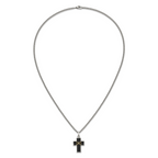 Men's Polished Diamond DAD Black Enamel Stainless Steel 14K Gold Accent Curb Chain Cross Necklace 2.85mm