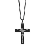 Black Ion-Plated Polished Crucifix Stainless Steel Curb Chain Necklace 2.9mm