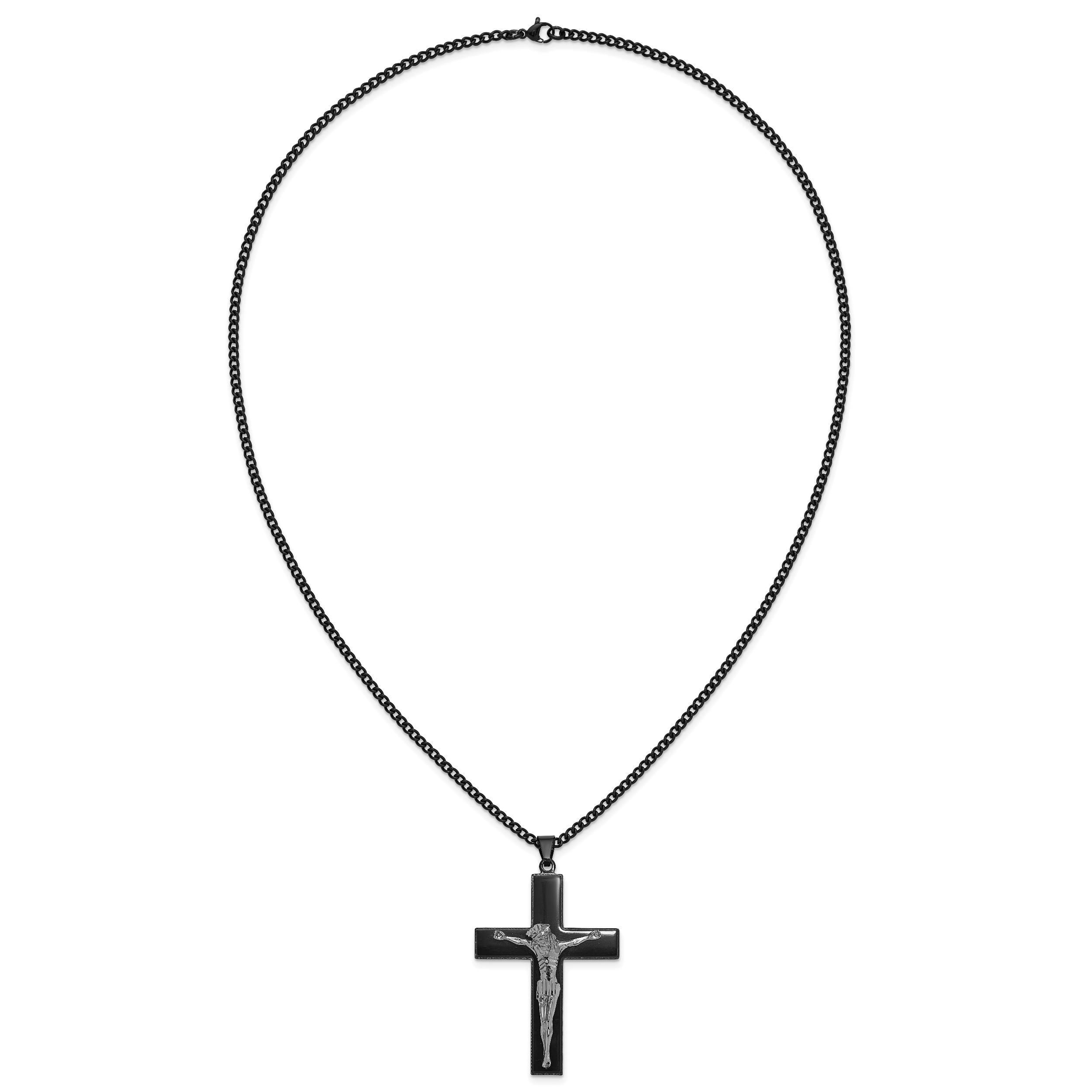 Black Ion-Plated Polished Crucifix Stainless Steel Curb Chain Necklace 2.9mm