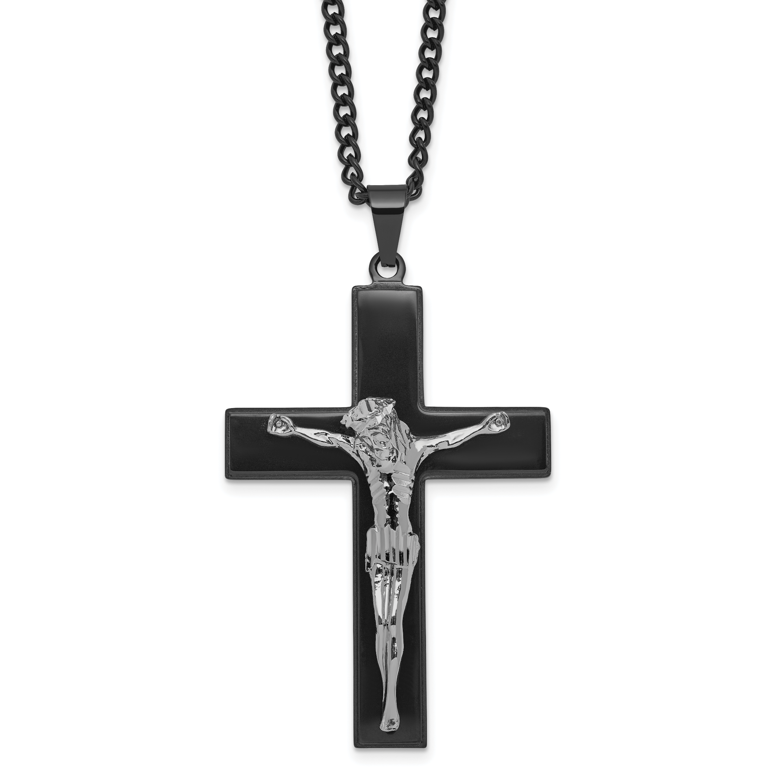 Black Ion-Plated Polished Crucifix Stainless Steel Curb Chain Necklace 2.9mm Main image