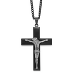 Black Ion-Plated Polished Crucifix Stainless Steel Curb Chain Necklace 2.9mm