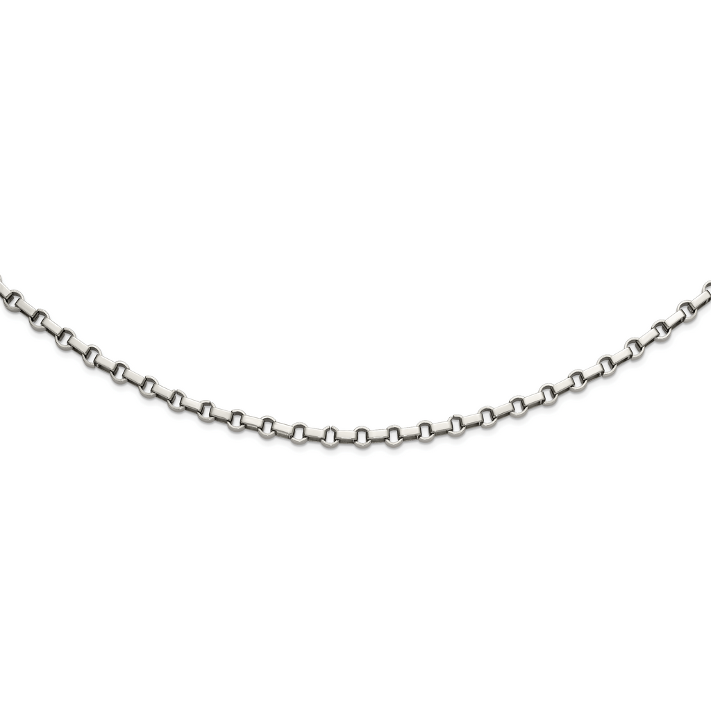 Polished Stainless Steel Rolo Chain Necklace 7mm