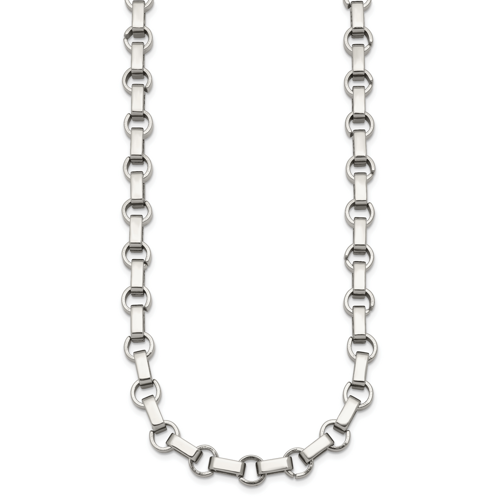 Polished Stainless Steel Rolo Chain Necklace 7mm