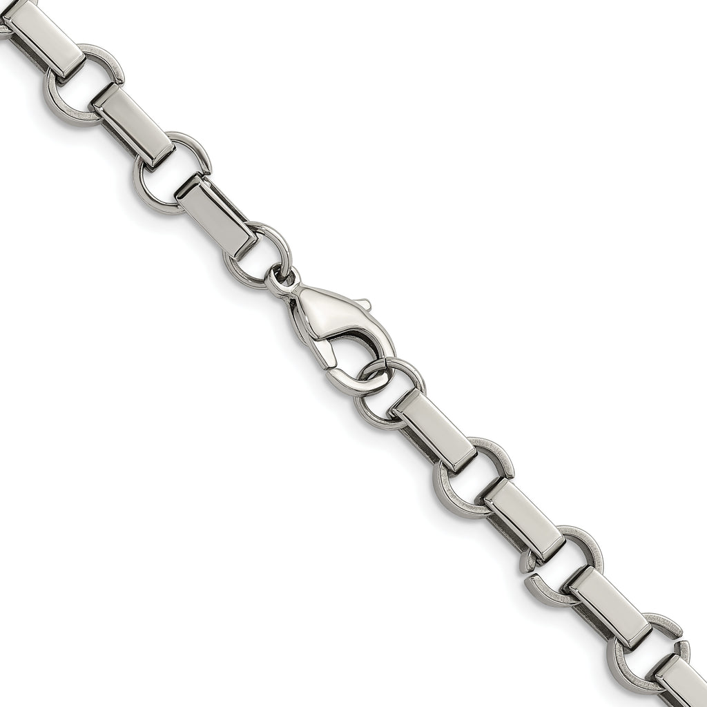 Polished Stainless Steel Rolo Chain Necklace 7mm