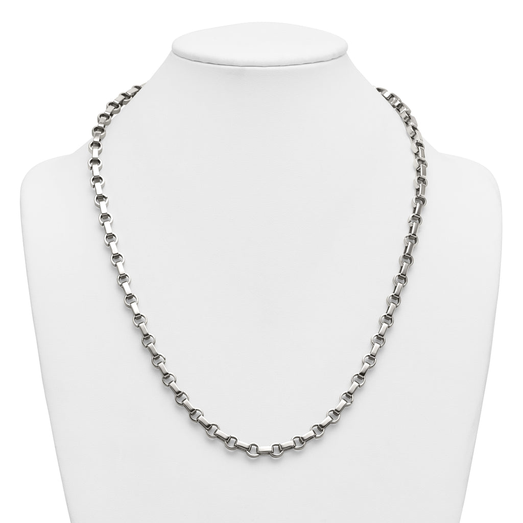 Polished Stainless Steel Rolo Chain Necklace 7mm