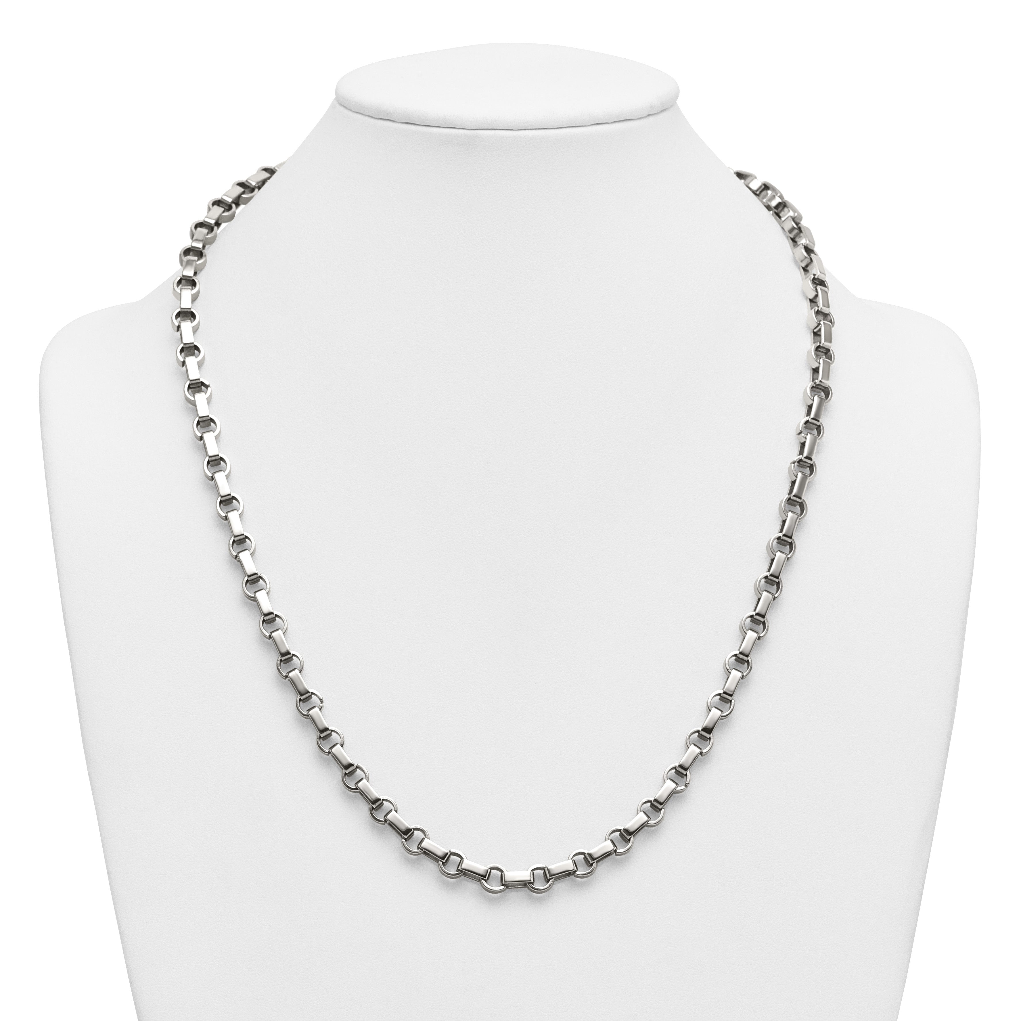 Polished Stainless Steel Rolo Chain Necklace 7mm