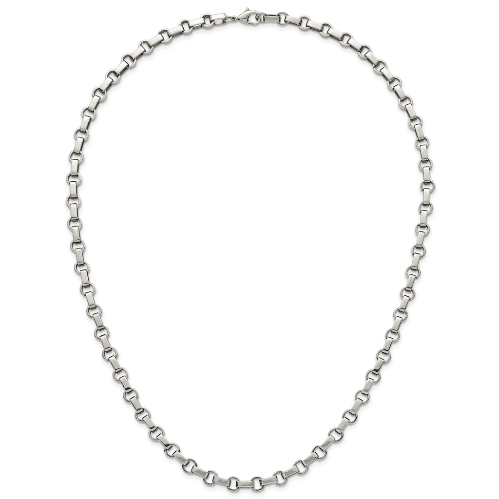 Polished Stainless Steel Rolo Chain Necklace 7mm