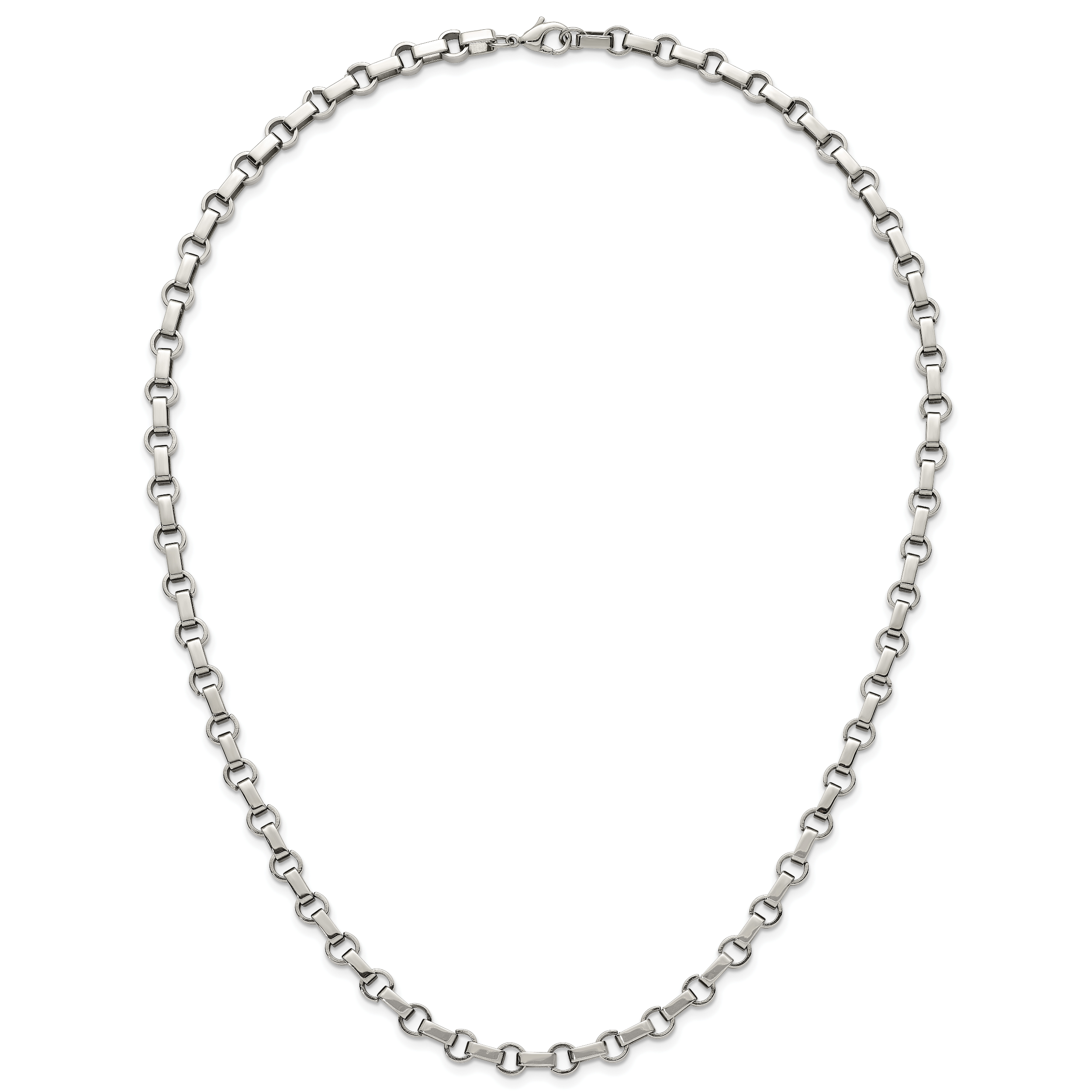 Polished Stainless Steel Rolo Chain Necklace 7mm