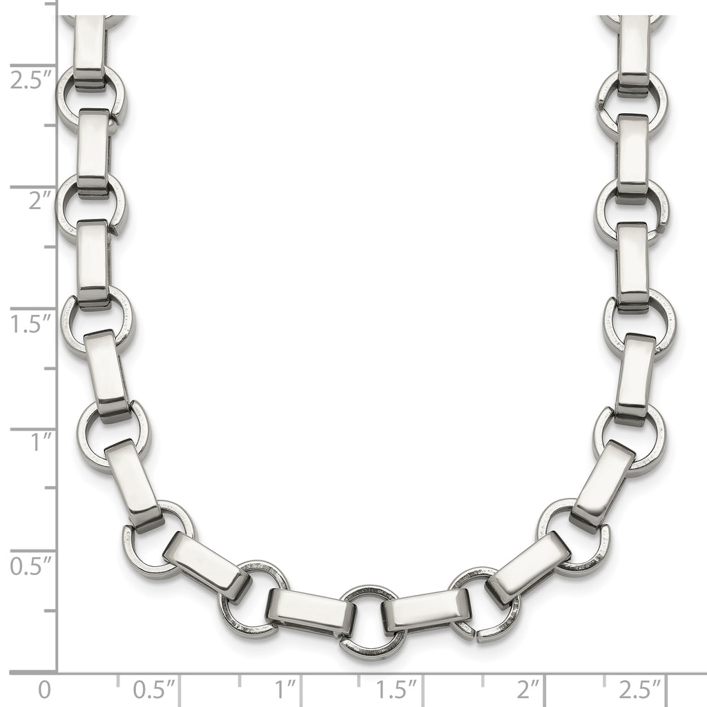 Polished Stainless Steel Rolo Chain Necklace 7mm