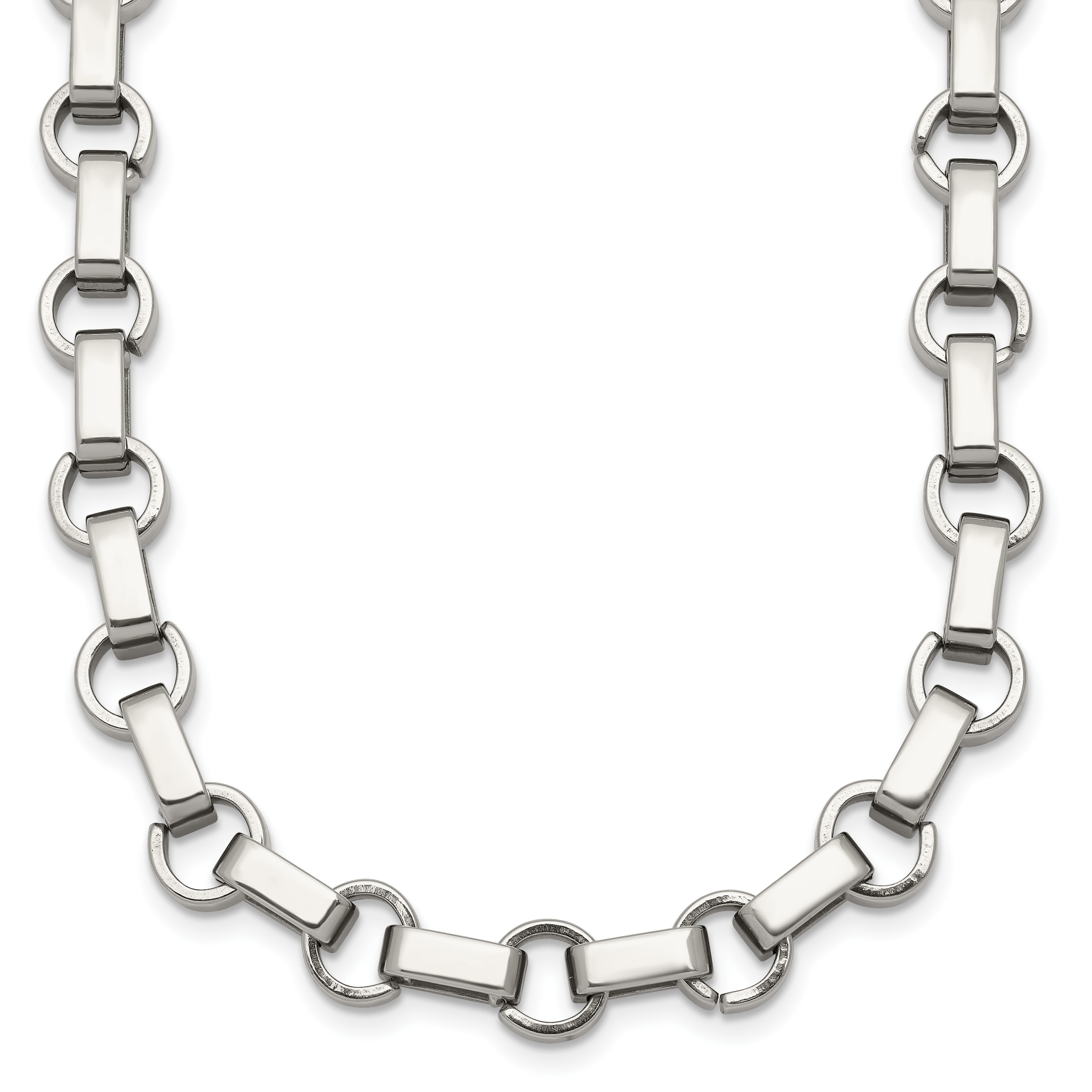 Polished Stainless Steel Rolo Chain Necklace 7mm
