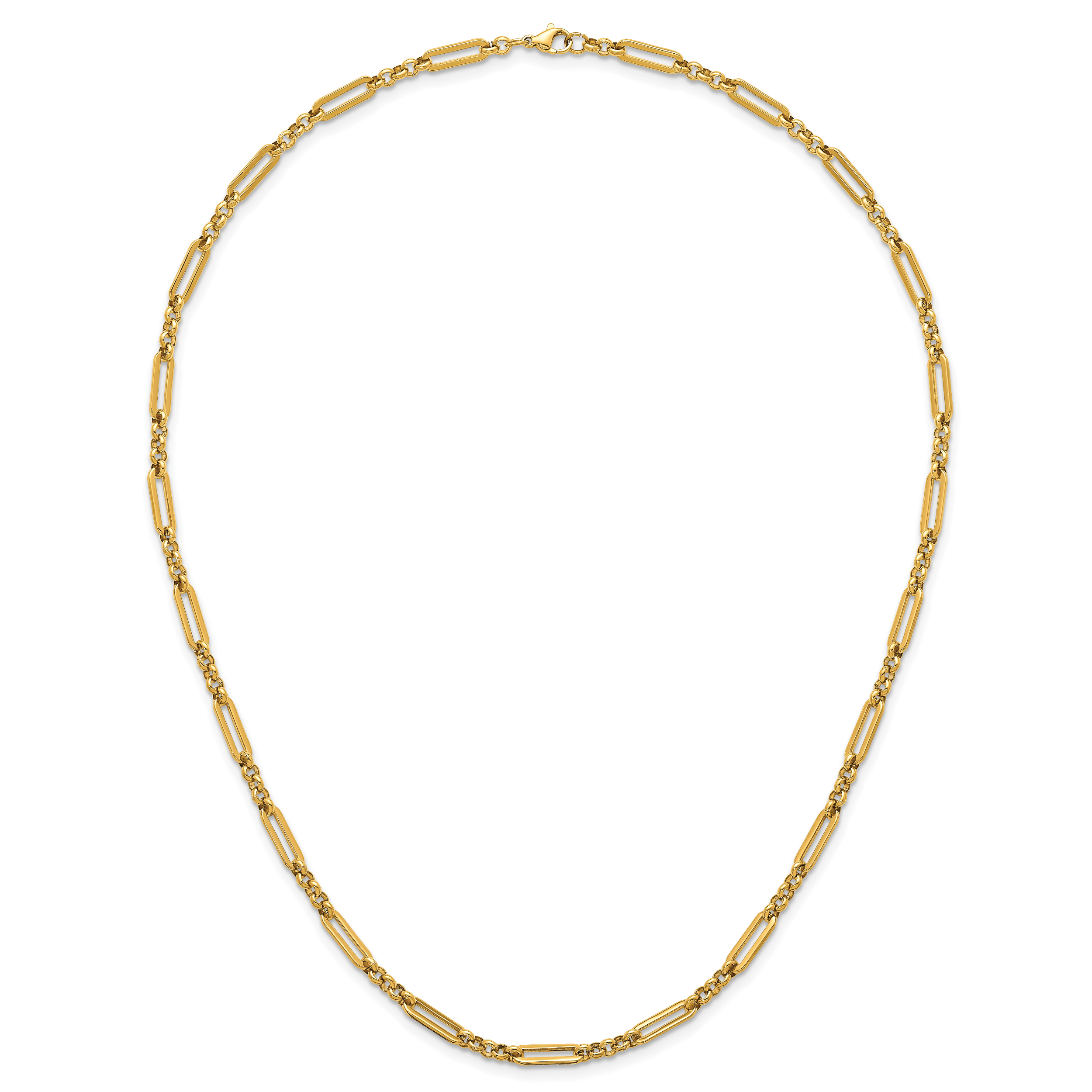 Polished Gold-Tone Stainless Steel Paperclip Chain Necklace 4.5mm