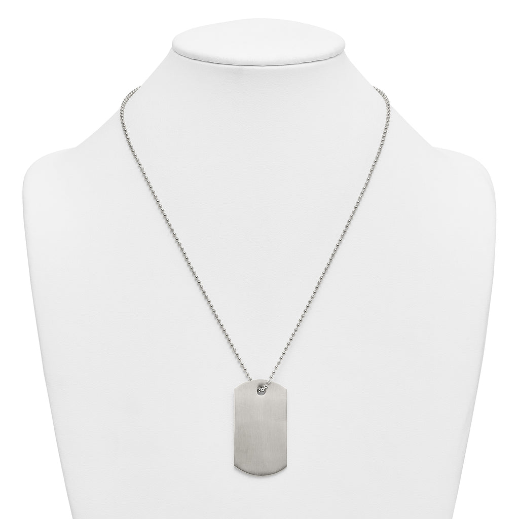 Brushed Dog Tag Stainless Steel Ball (Beaded) Chain Necklace 2mm