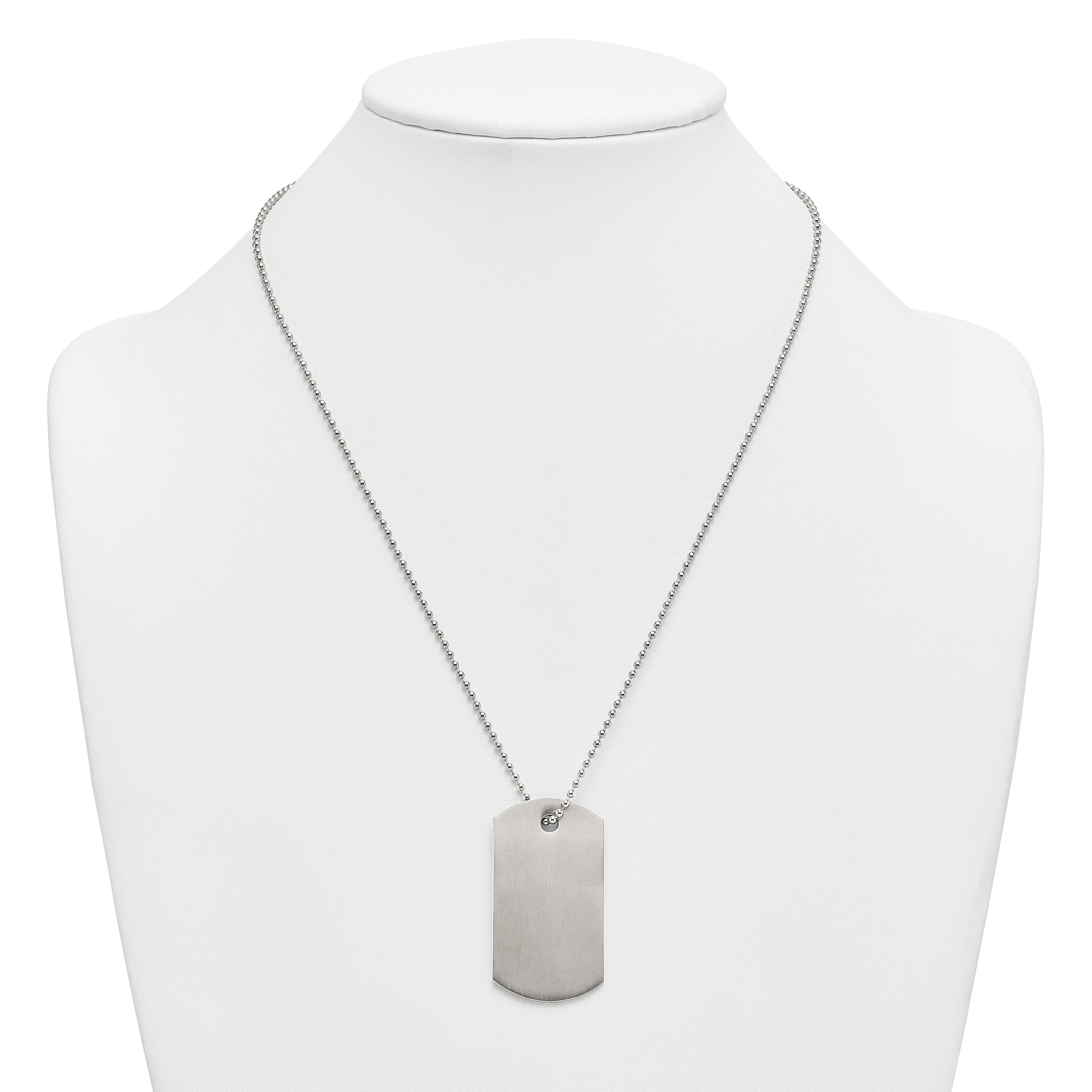 Brushed Dog Tag Stainless Steel Ball (Beaded) Chain Necklace 2mm