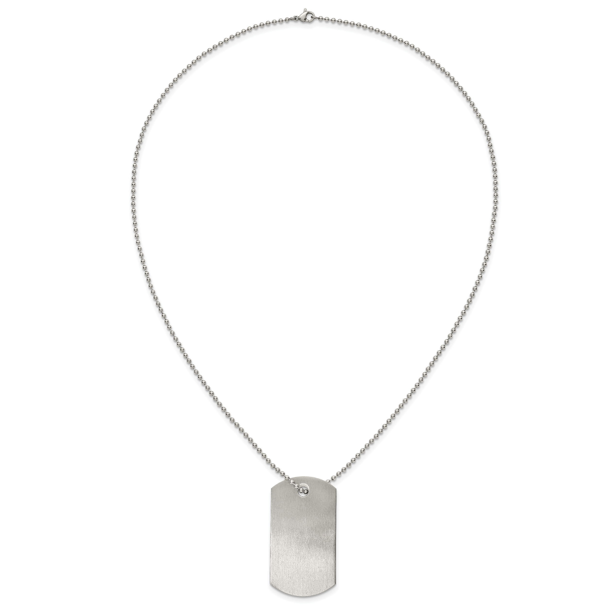 Brushed Dog Tag Stainless Steel Ball (Beaded) Chain Necklace 2mm