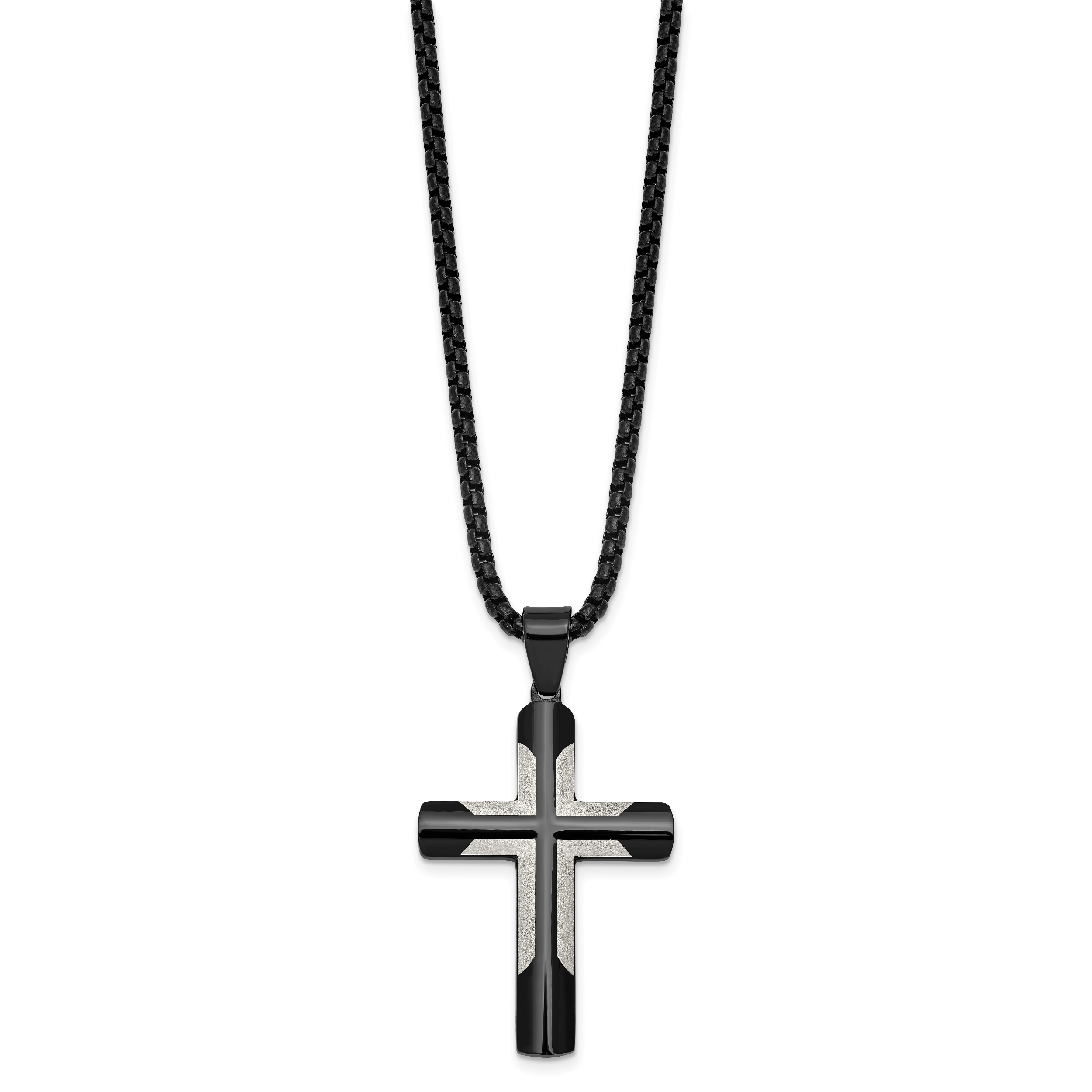 Black Ion-Plated Polished Cross Stainless Steel Rolo Chain Necklace Secondary image