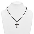 Black Ion-Plated Polished Cross Stainless Steel Rolo Chain Necklace
