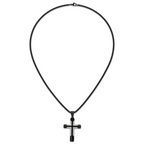 Black Ion-Plated Polished Cross Stainless Steel Rolo Chain Necklace
