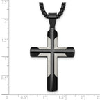 Black Ion-Plated Polished Cross Stainless Steel Rolo Chain Necklace