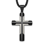 Black Ion-Plated Polished Cross Stainless Steel Rolo Chain Necklace