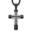 Black Ion-Plated Polished Cross Stainless Steel Rolo Chain Necklace